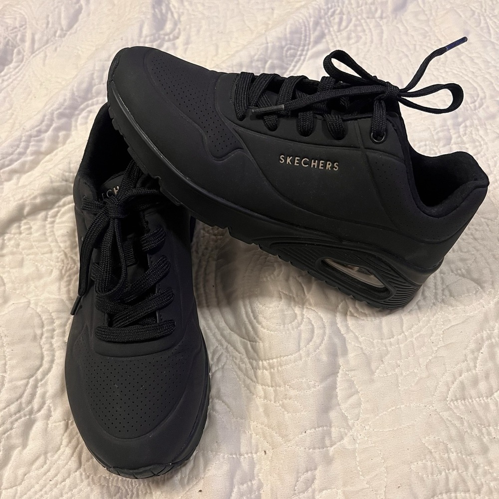 Skechers Uno Stand On Air Womens Size 8 All Black Air Cooled Memory Foam Casual